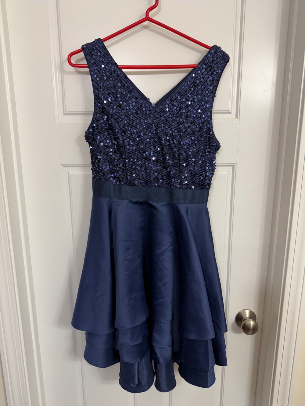 Navy Sequin V-Neck Formal Dress for Girls